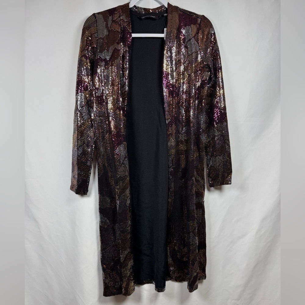 Colleen Lopez Open Front Metallic Sequin Cardigan XXS